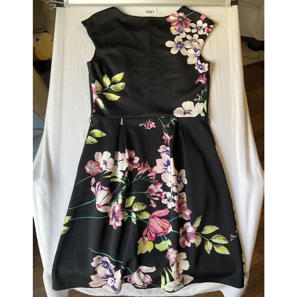 Enfocus Studio Women Dress 6 Black Floral Fit & Flare Sleeveless Knee Length - Picture 10 of 10